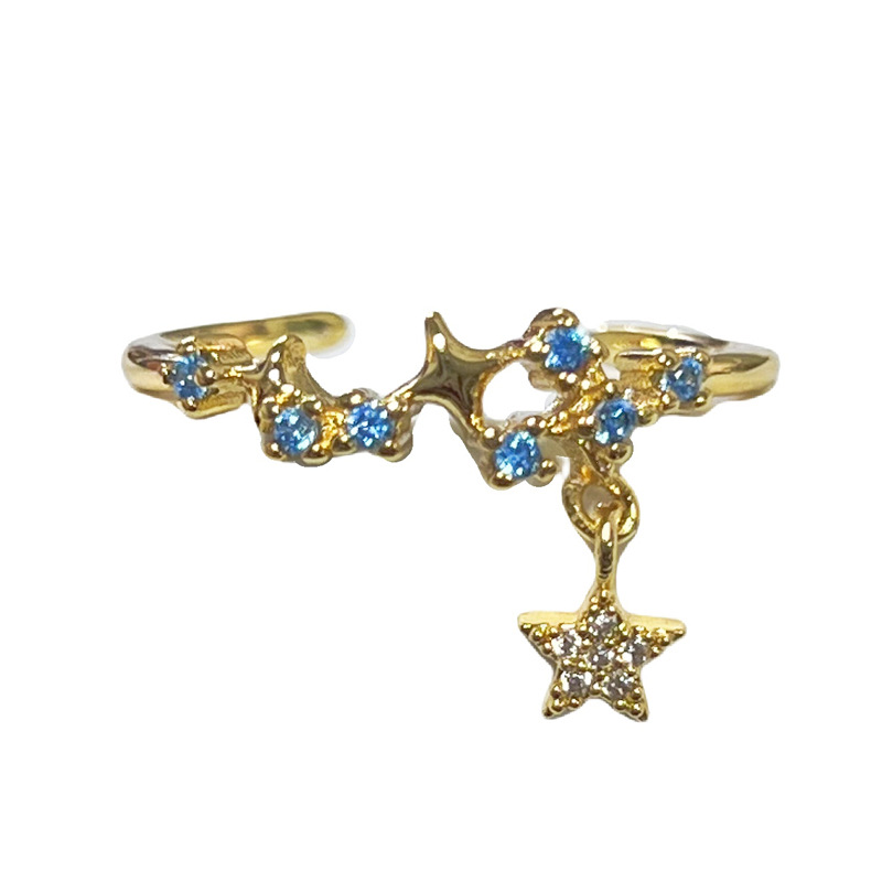 New Chinese-style fashionable blue star tassel open ring, a unique and niche design for women Item Picture