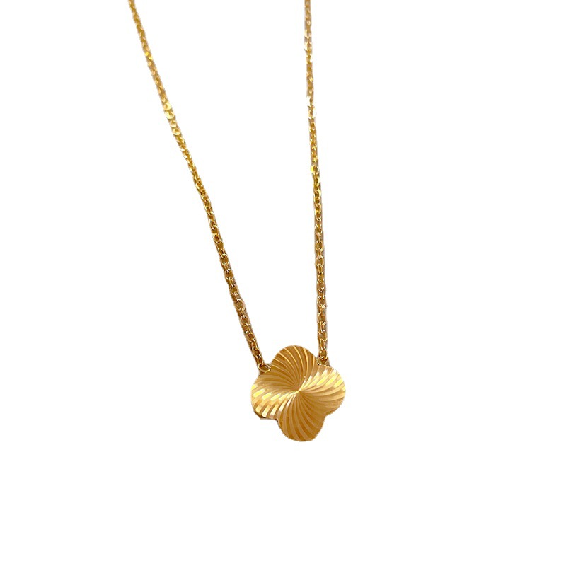 【 All-titanium Steel 】 Four-leaf rotating minimalist style furnace, real gold necklace, female Instagram influencer collarbone chain to match Item Picture