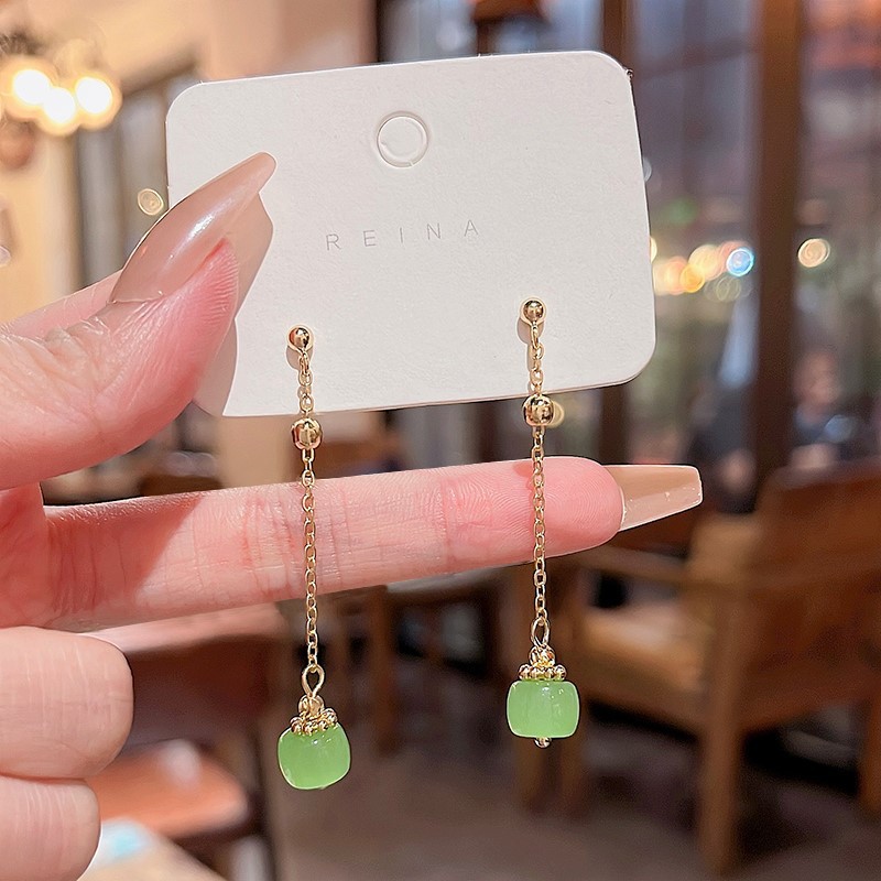 S925 Silver needle Light Luxury Niche long tassel chalcedony earrings, a versatile and elegant earring accessory for women, the same style as a popular online celebrity Application Scenario