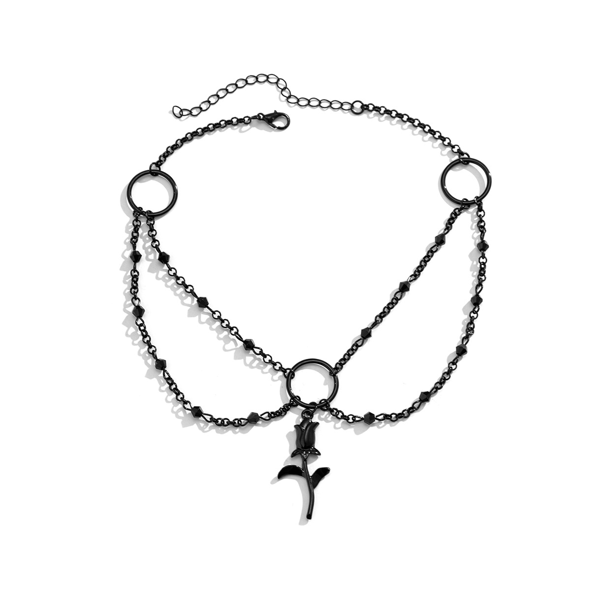 European and American cross-border accessories, retro and simple black rose collarbone chain, Halloween imitation crystal tassel necklace for women Item Picture