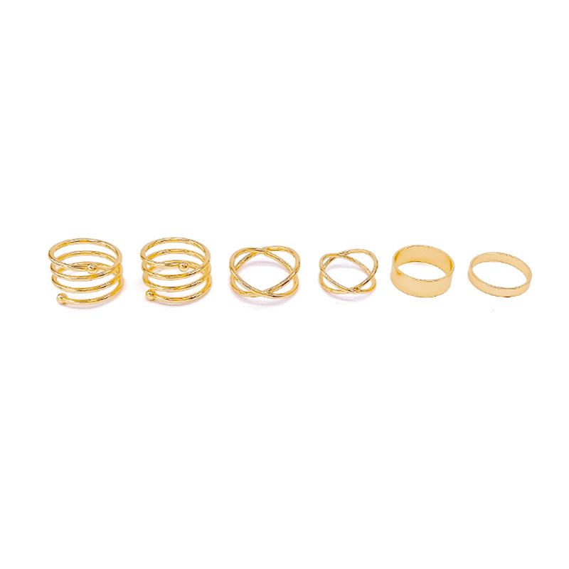 Wholesale of retro and personalized six-piece metal index finger ring jewelry with open geometric cross rings for European and American trade Item Picture