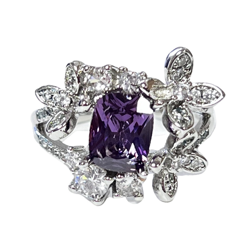 A light and luxurious bow, sweet and cool oval purple diamond ring for women on Instagram, with a cold and elegant style and a high-end feel Item Picture