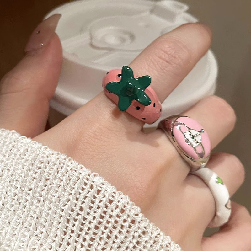 Enamel drop glaze Empress Dowager ring, a niche design for women, popular index finger ring, cute best friend couple adjustable ring details Picture