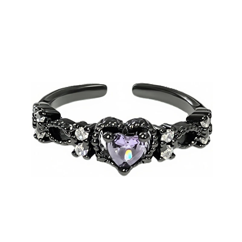 Cross-border European and American gothic dark style with purple diamonds, unique open ring, neutral style, spicy girl, high-end index ring Item Picture