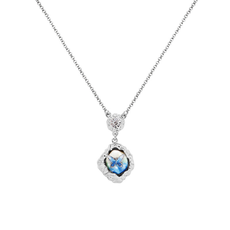 Lava texture blue and green gradient butterfly necklace accessory, high-end, light luxury, niche collarbone chain, fresh resin pendant Item Picture