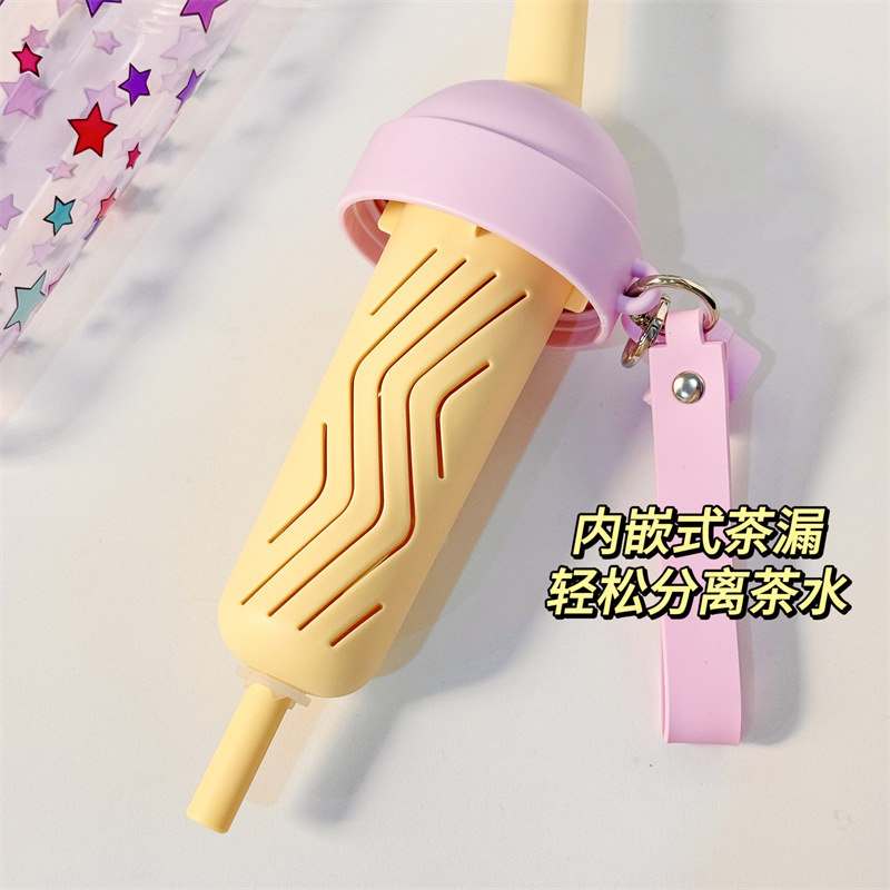 New Yebo plastic straw cup, cute cartoon TRitan water cup, student high appearance level tea and water separation double drinking cup Specification drawing