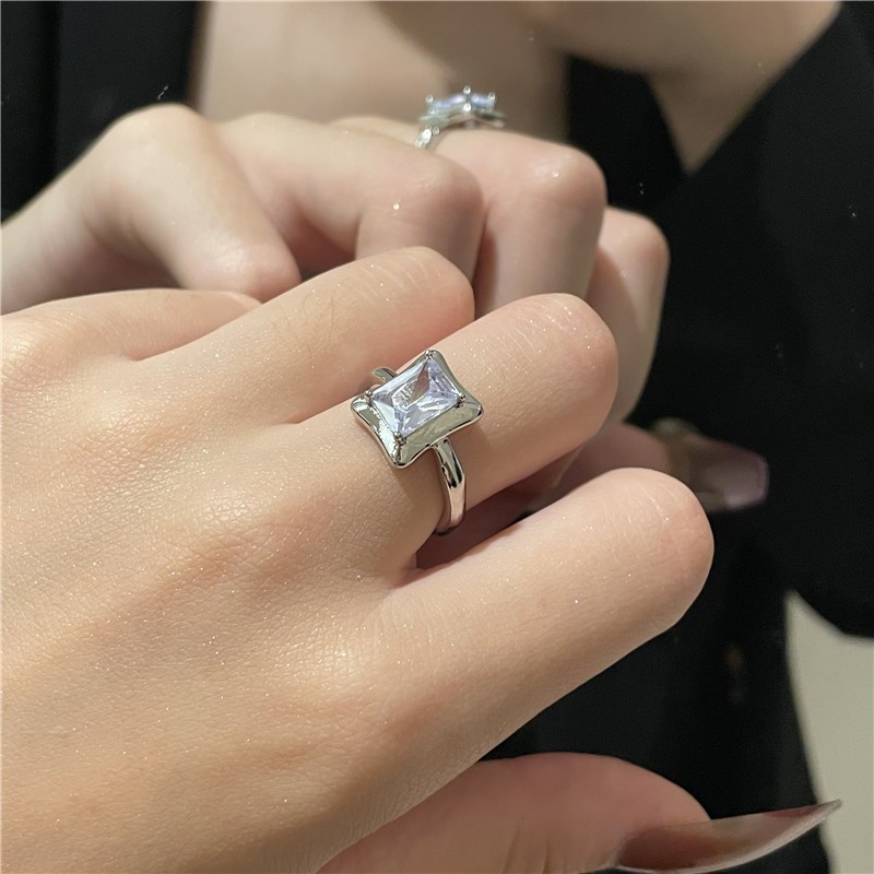 A niche design moonstone square zircon open ring for women's ins, a cold and luxurious ring accessory Application Scenario