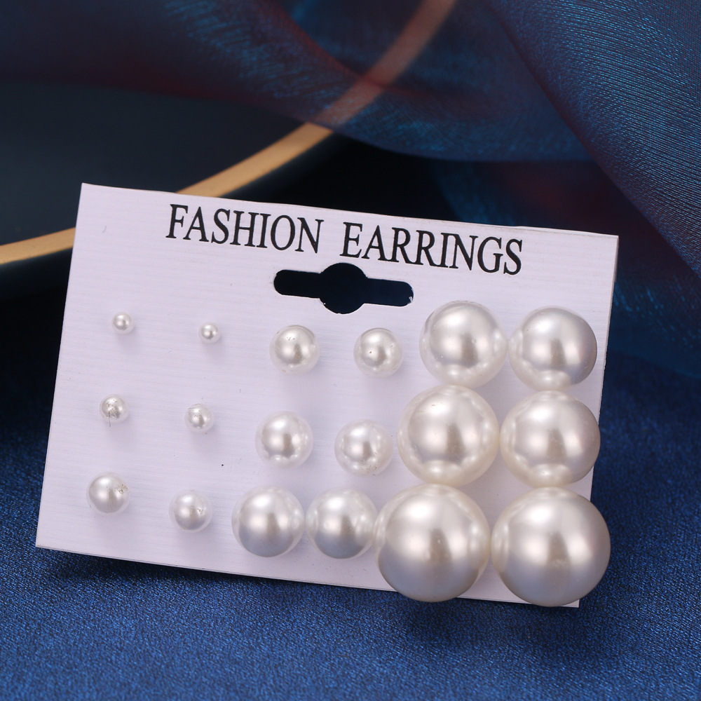 Korean jewelry world 9-pair pearl earring set, new women's stud earrings, European and American fashion ear accessory combination, the same style as on Instagram details Picture