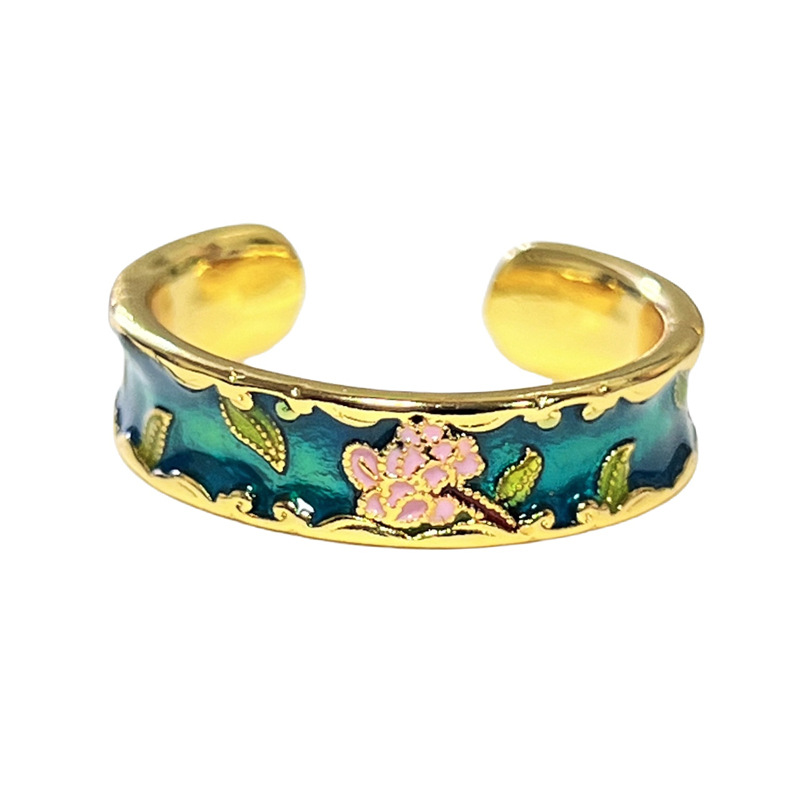 Sweet and cool, colorful enamel drop glaze, elegant court style retro ring, a popular female Internet celebrity, floral niche ring Item Picture