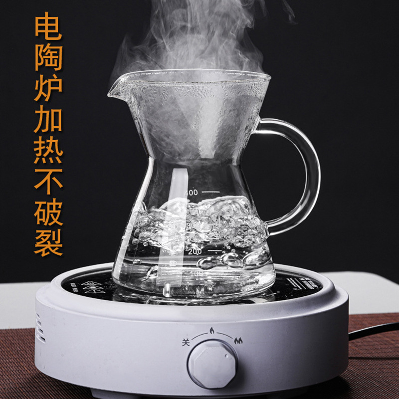 Boya hand-brewed coffee pot, semi-round belly sharing pot, thickened heat-resistant glass coffee pot with scale, drip filter cup Application Scenario