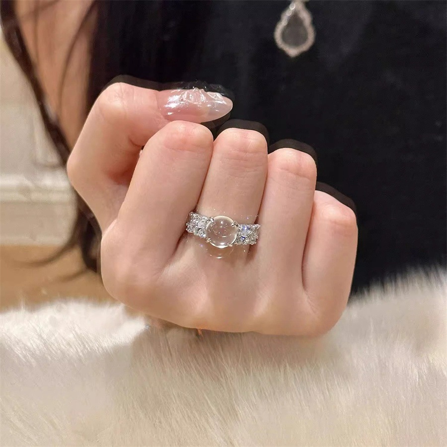 New clear and transparent water bubble jade ice moon ring for women, a versatile index finger ring with a light luxury and high-end feel, zircon open ring Application Scenario
