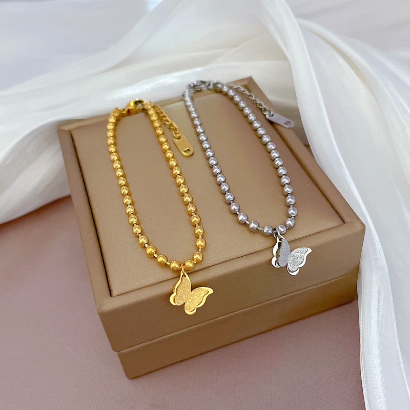 【 All-titanium Steel 】 Dongdaemun's unique and elegant butterfly fresh round bead bracelet, a retro best friend of a female Internet celebrity details Picture