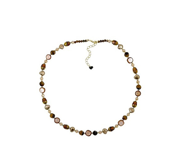 Maillard's light luxury and niche coffee-colored pearl necklace with a beaded feel and tiger's eye stone is a versatile collarbone necklace for women. Wholesale Item Picture