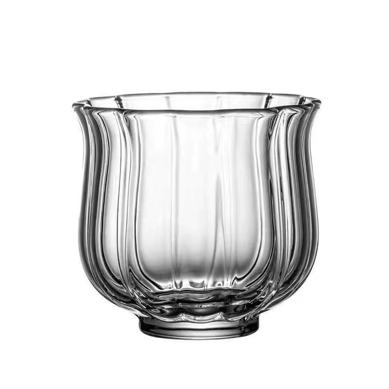 Creative glass cups, simple household tea tasting cups, tea cups, popular water cups, high borosilicate heat-resistant glass tea cups, lotus cups Item Picture