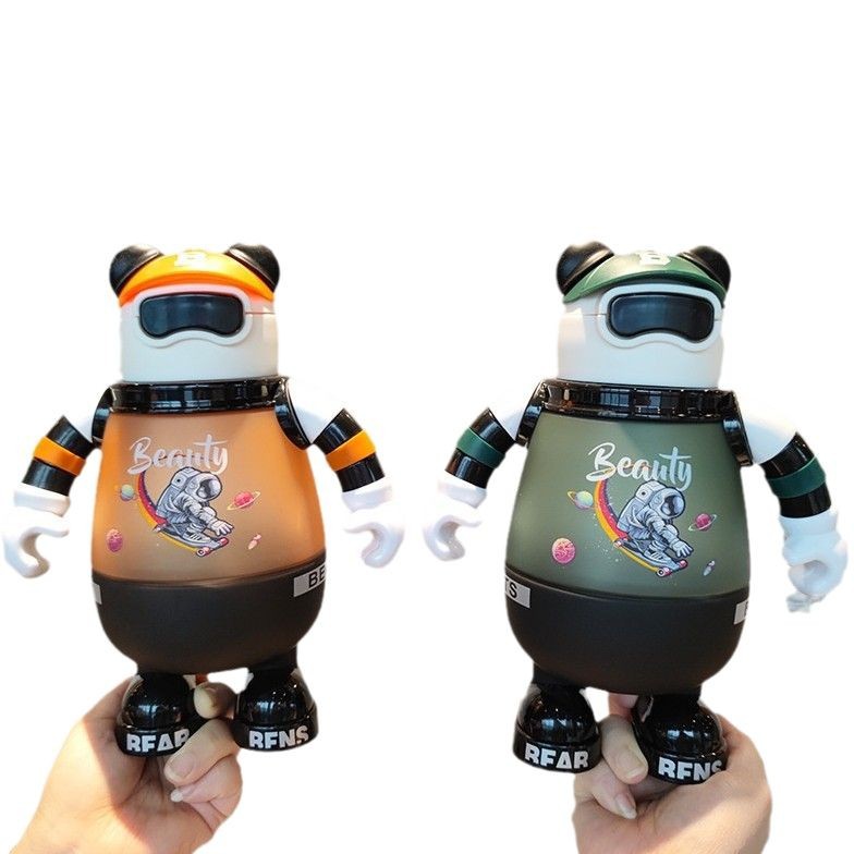 Creative internet-famous bear gradient frosted large-capacity water bottle, portable handle, cute children's straw, plastic water cup Item Picture