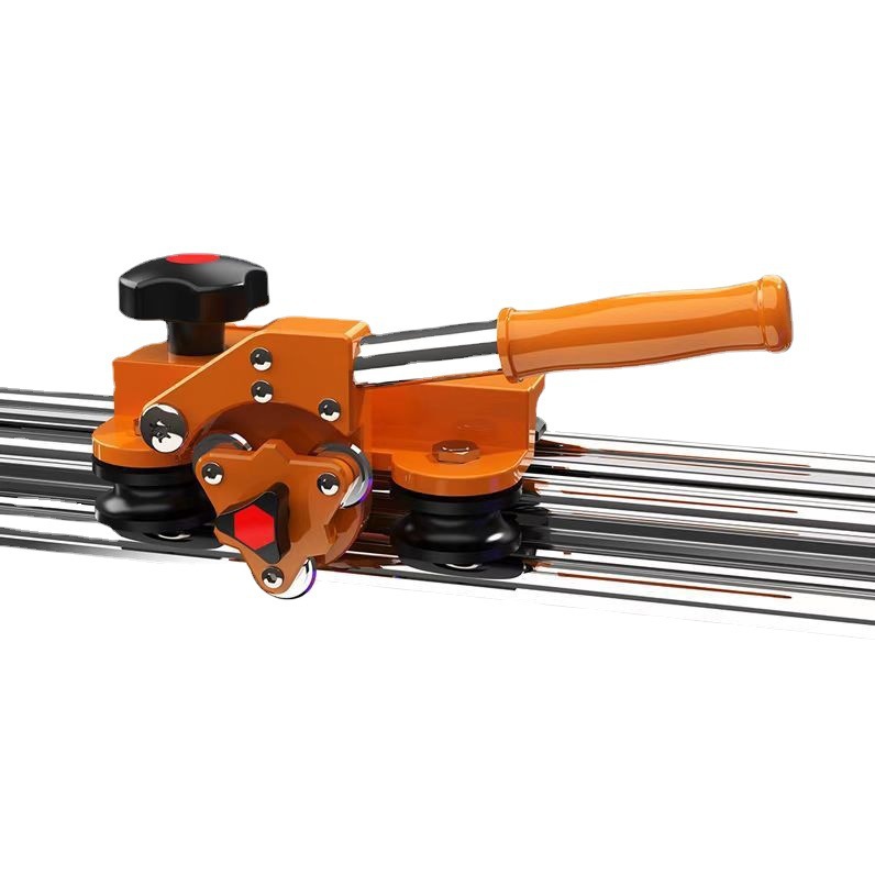 The new type of tile track push knife cutting machine is a powerful tool for cutting large tiles, rock plates and slabs. It features a hand-pushed track T-shaped push knife Item Picture
