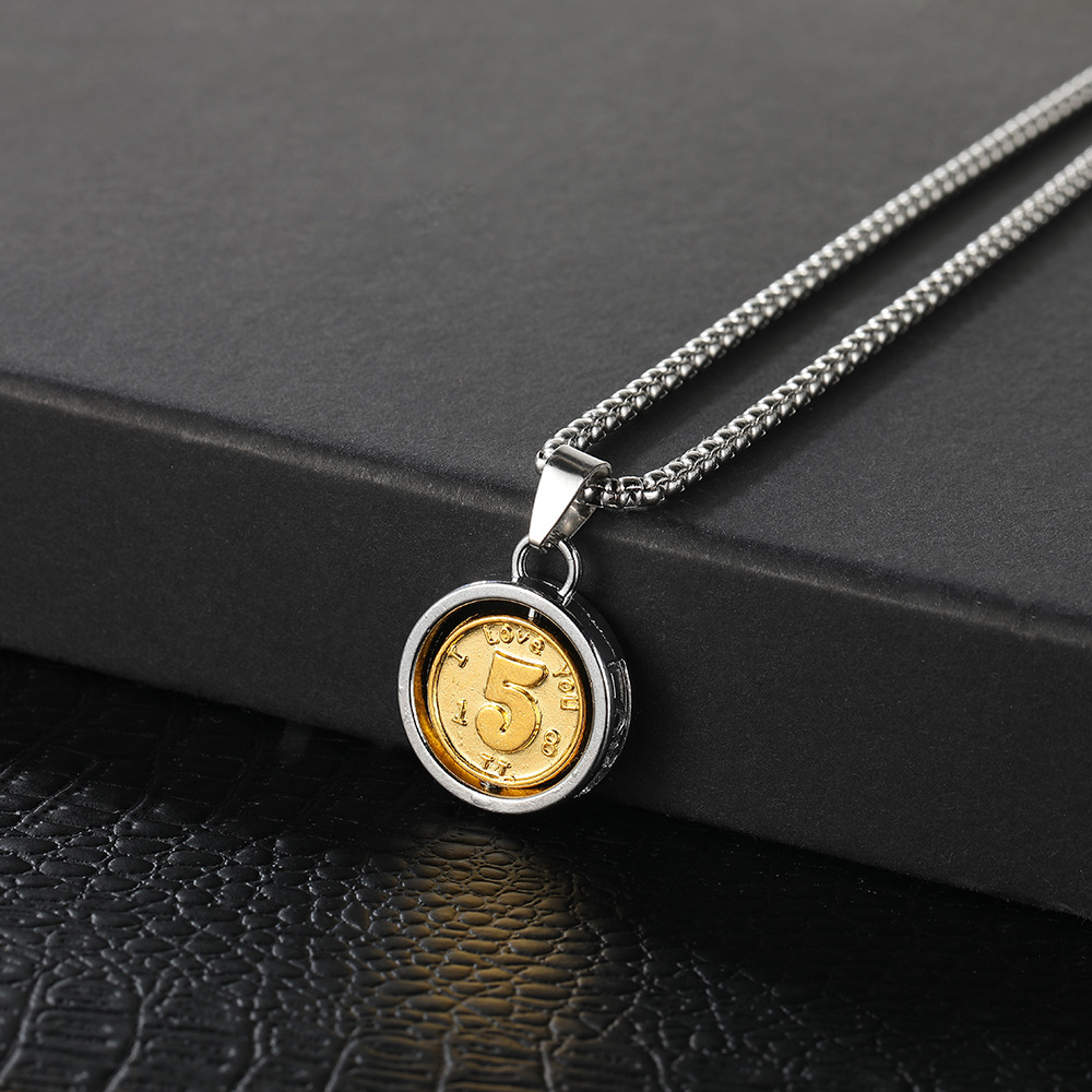 Wholesale of new 50-cent coin necklace, golden rotatable coin necklace, hip-hop niche and trendy coin pendant details Picture