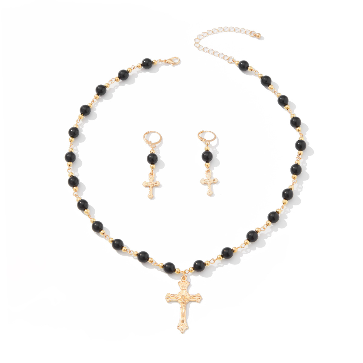 European and American foreign trade best-selling jewelry, Virgin Mary cross metal pendant necklace for women, black round bead string necklace Item Picture