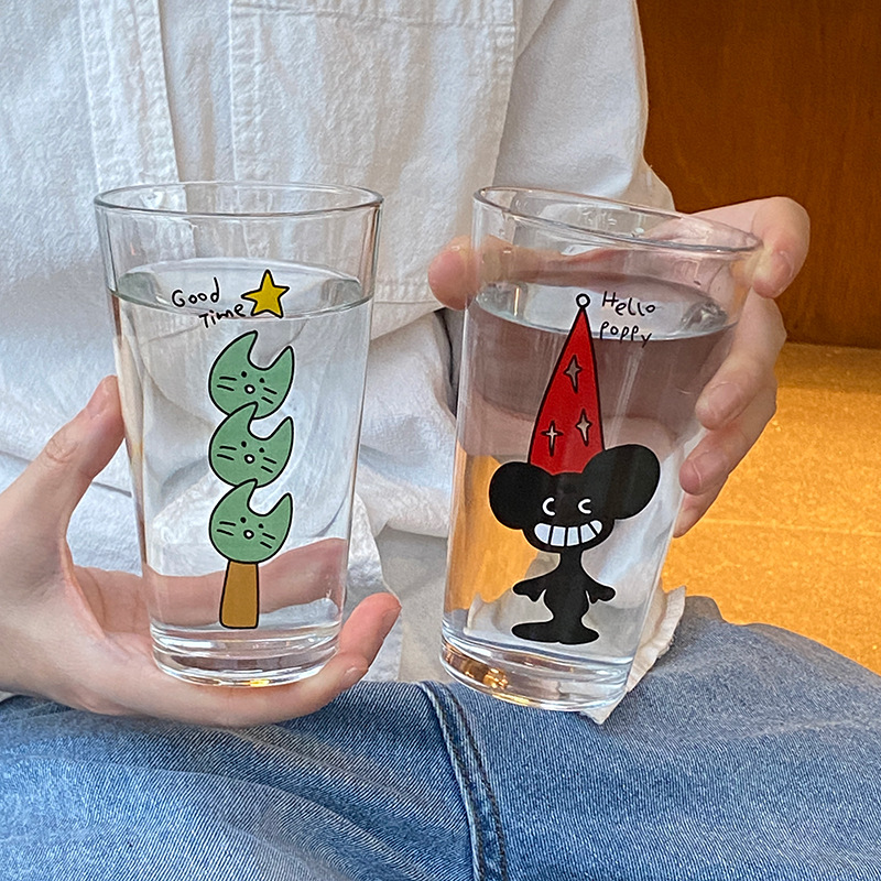 Homemade retro cartoon fun cat glass cups, juice cups, cute ancient-style dog cold drink cups, large gifts full figure