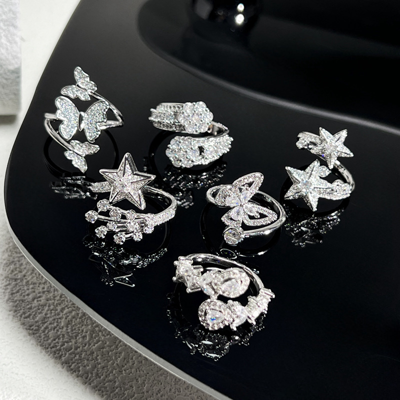 Cross-border micro-set super fairy full diamond dazzling butterfly ring, escaping princess, niche fashion, heavy industry, high-end and versatile ring full figure