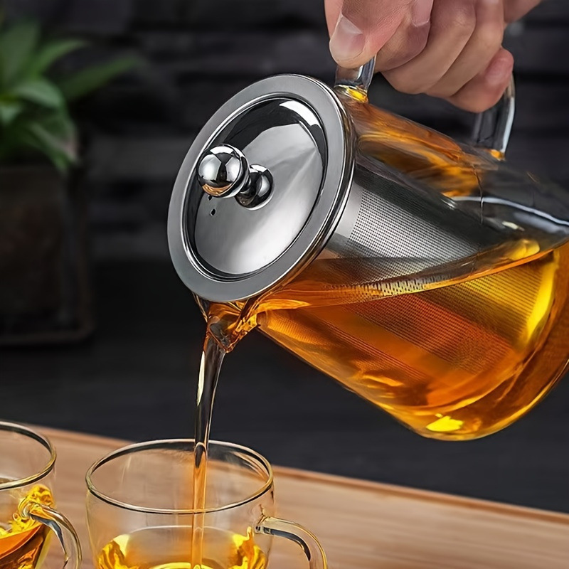 Round stainless steel filtering teapot, high borosilicate filtering glass brewing teapot, heat-resistant Gongfu tea sets for office supply details Picture
