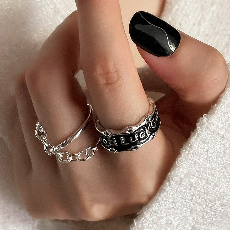 Korean English letter Luck ring, women's Instagram style, adjustable opening, niche design sense, 2022 new trend details Picture
