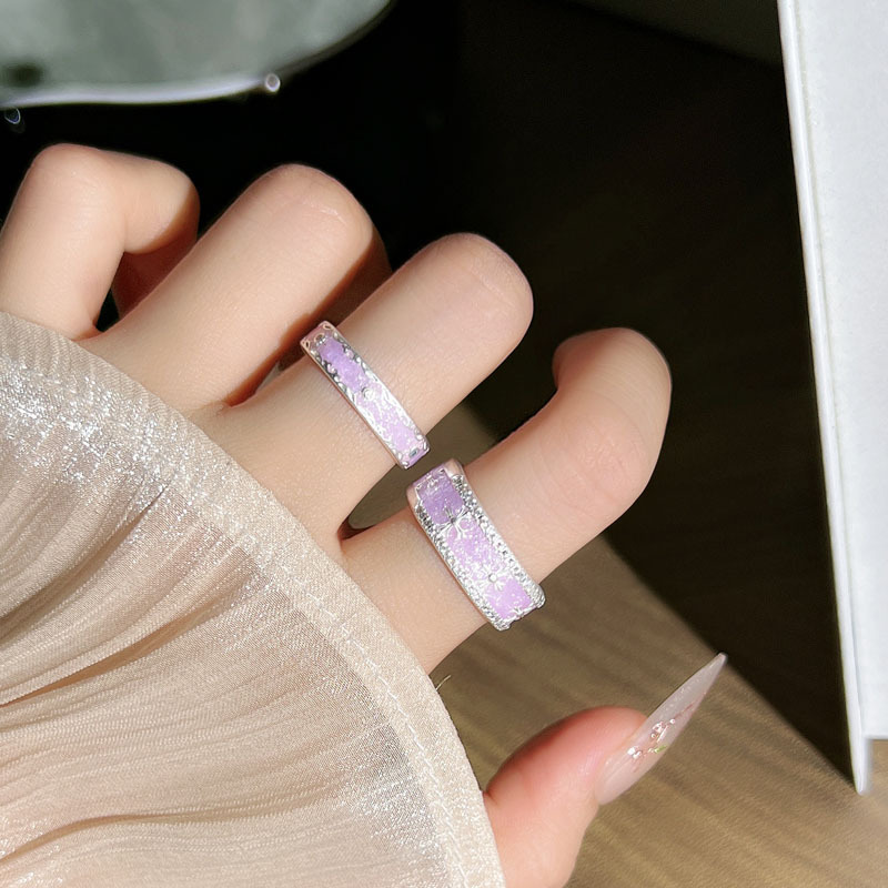 Sweet matte silver-plated wide purple drip glaze open ring, fashionable, simple and versatile couple index finger ring Application Scenario