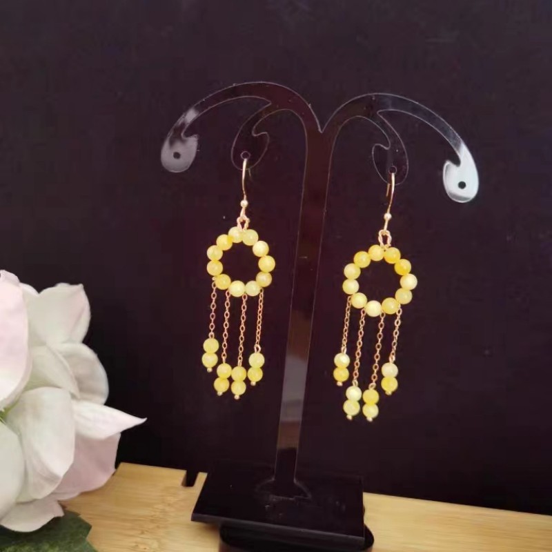 New Chinese-style ancient-style long beaded tassel stud earrings, versatile and feminine whitening earrings, vacation-style earrings Specification drawing