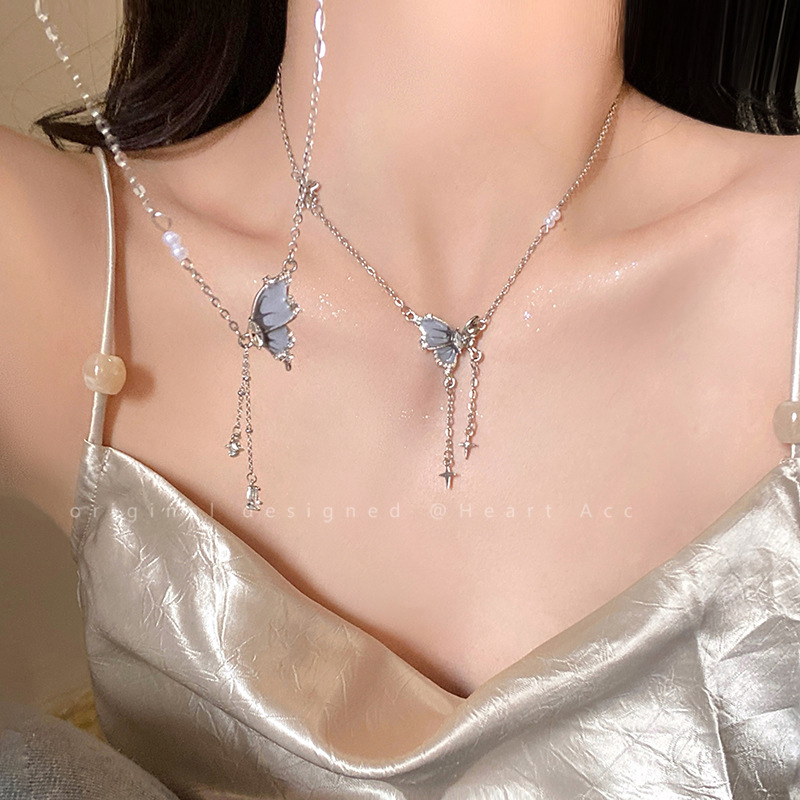 Simple butterfly tassel zircon necklace, a niche design for women that doesn't fade, a collarbone chain-like accessory wholesale full figure