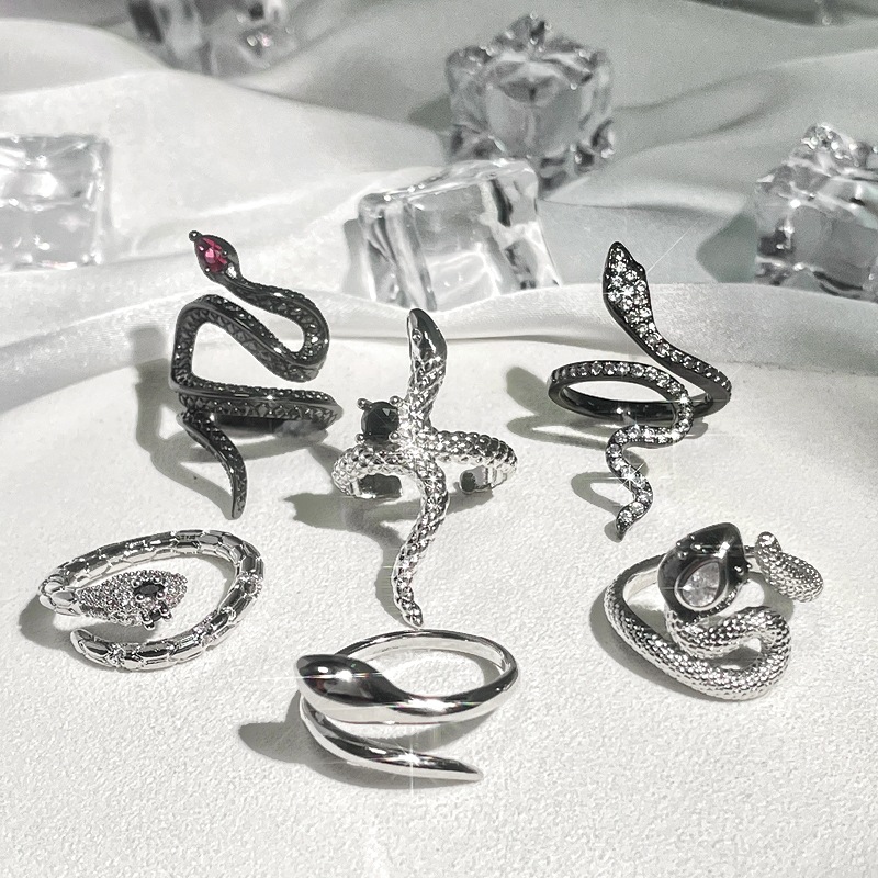 European and American punk cool snake-shaped opening ring, neutral hip-hop fashion personality index finger ring, cold style quality ring details Picture