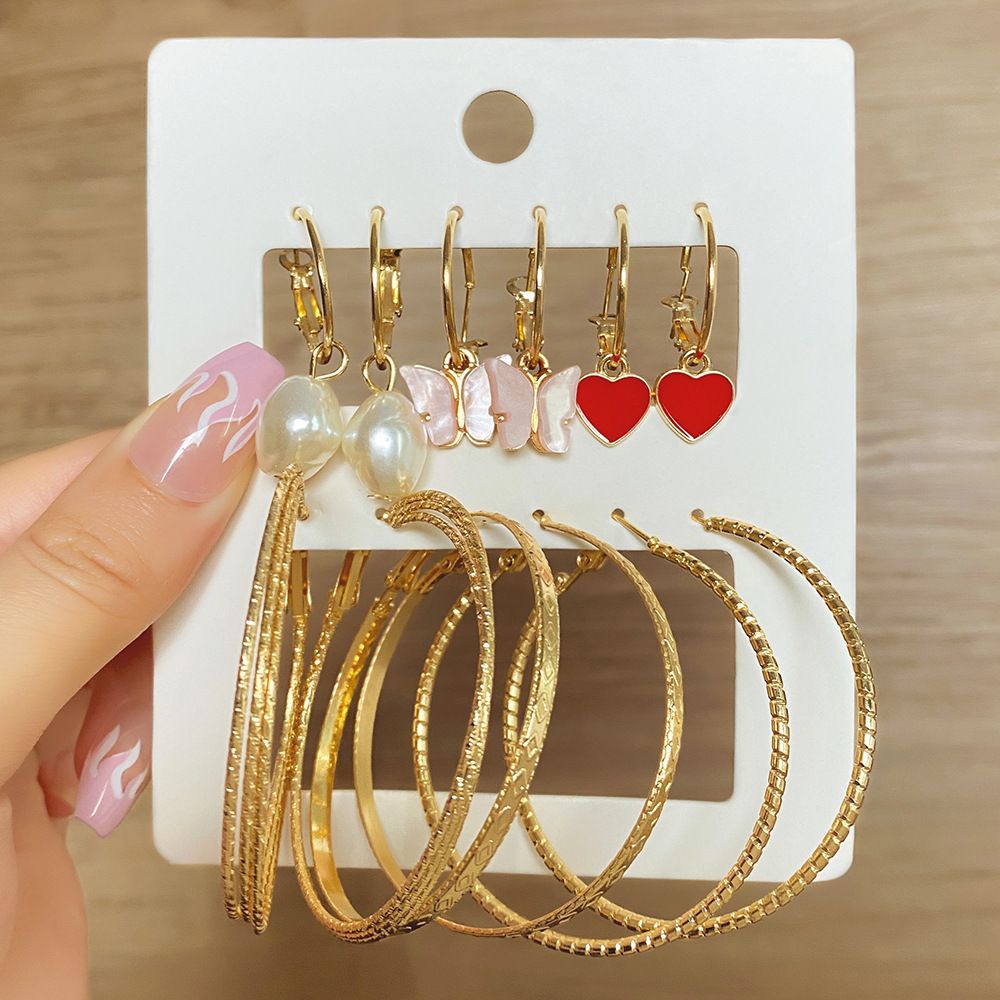 New cross-border personalized ear ring set, six-piece set of pearl heart butterfly pendant earrings, ins Application Scenario