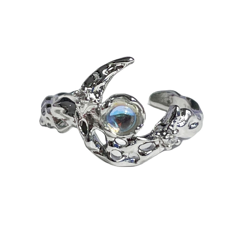 Irregular-textured pleated moonstone open ring, a simple, individual and versatile cross-border ring accessory for women Item Picture