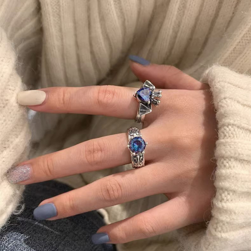 Japanese and Korean unique Crusader flower open ring for women, retro and fashionable style ring, trendy ins cold style index finger ring Specification drawing
