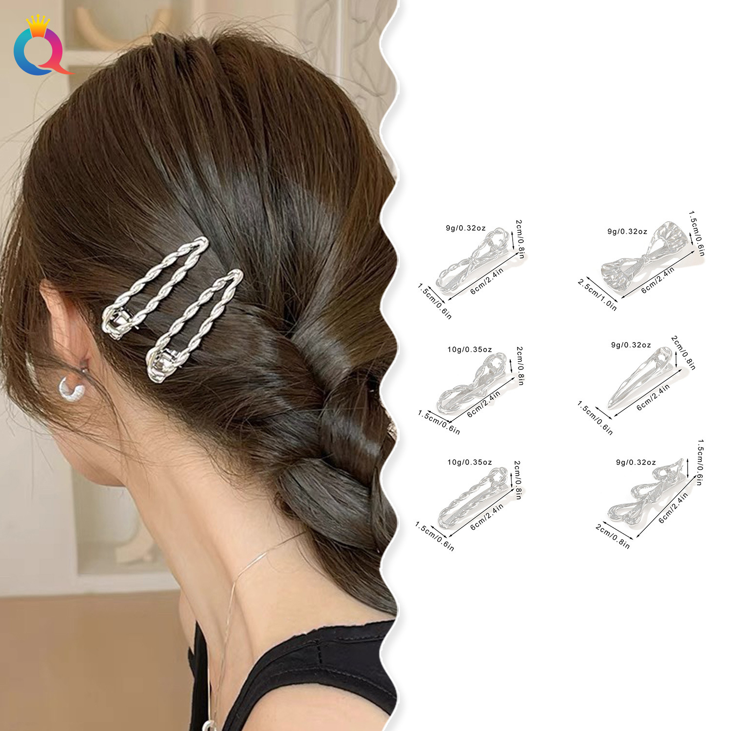 Qiyue Cross-border Liquid metal hair clips, feminine side clips, high appearance level hair clips, duckbill clips, hair accessories wholesale details Picture