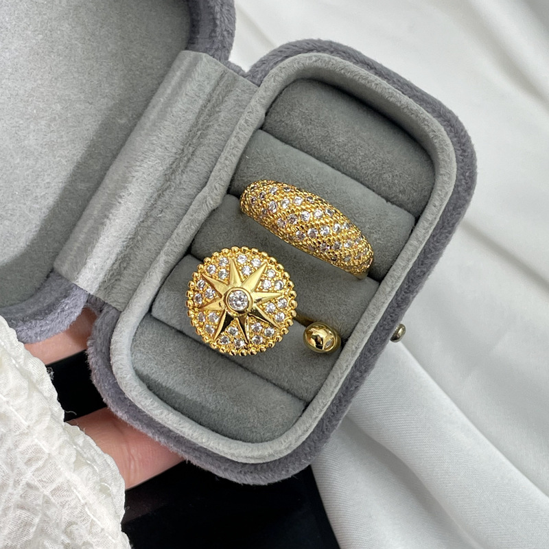 The new retro internet-famous compass star-studded open ring exudes a touch of luxury and sophistication for women. It is an exquisite and versatile ring that can be worn in layers Specification drawing