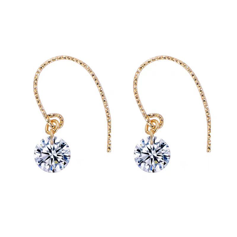 One-carat shiny single zircon earrings, a light luxury and high-end feel, versatile and simple Moissanite ear hook earrings Item Picture