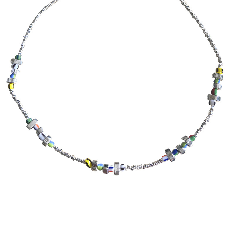 Ins-style blogger's personalized silver and colorful beaded necklace, women's collarbone chain, popular neckchain, 2023 new style for women Item Picture