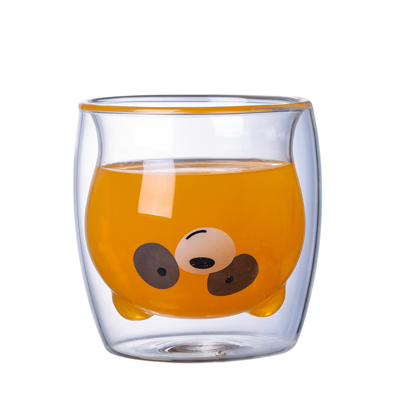 Double-layer heat-resistant little bear cup, glass cup, cute cartoon little bear inner liner, gift cup, water cup, transparent glass cup Item Picture