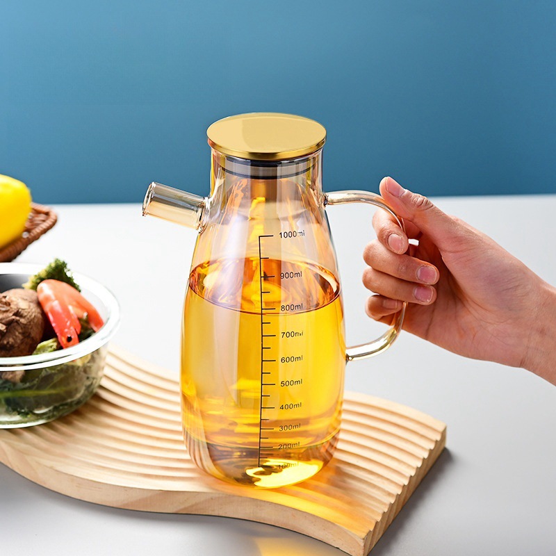 Large-capacity, high-borosilicate high-temperature resistant transparent glass oil pot with scale, seasoning pot, soy sauce, vinegar and sesame oil leak-proof oil pot details Picture