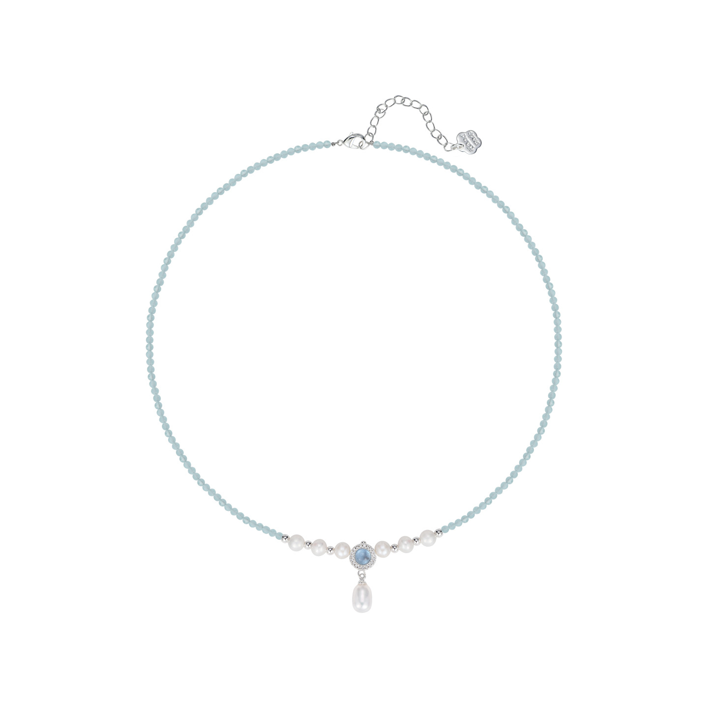 French light luxury retro blue freshwater pearl necklace, women's light luxury simple and fresh, versatile pearl pendant collarbone chain Item Picture