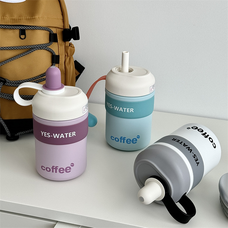 New simple hand-held straw coffee insulated cup with handle, stainless steel water cup, insulated coffee cup manufacturer wholesale full figure