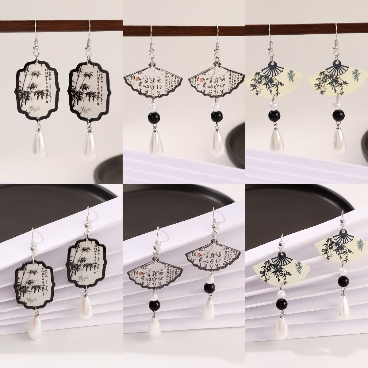 New Chinese-style three-dimensional relief fan-shaped earrings, InS-style European and American retro exaggerated folding fan stud earrings, cross-border earrings details Picture