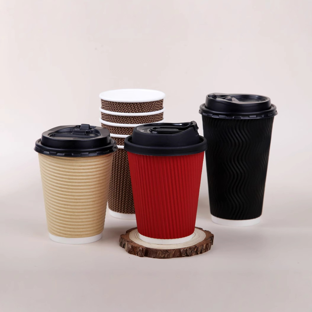 Thickened disposable 8oz coffee paper cup, disposable hot drink anti-scald S-shaped corrugated paper cup with lid, new product details Picture