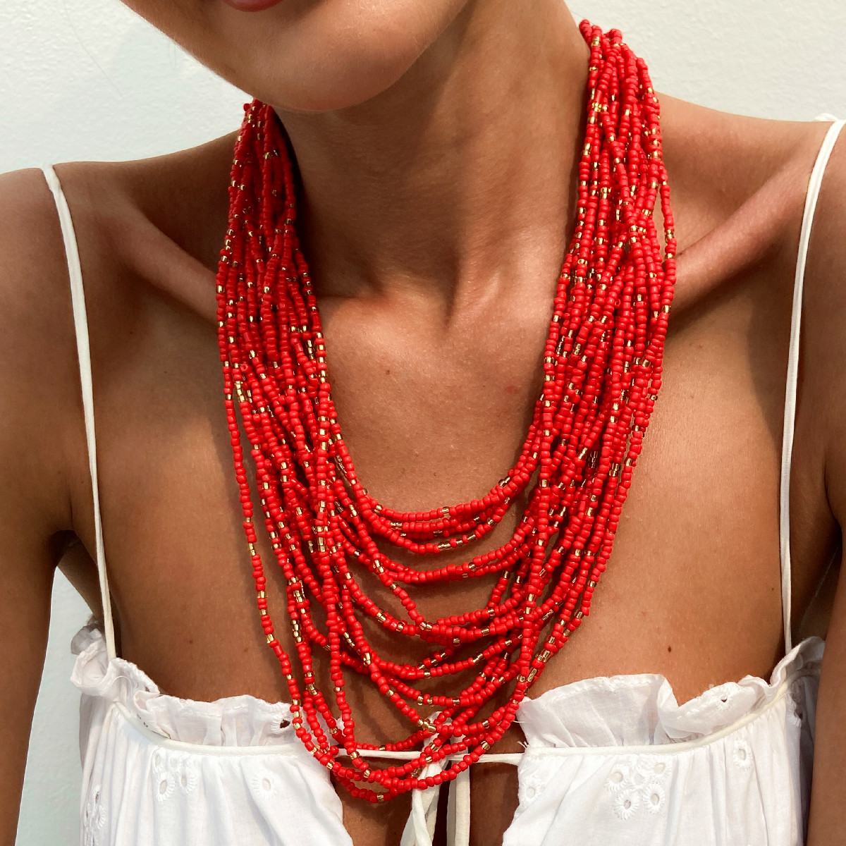 European and American cross-border jewelry, Bohemian-style exaggerated millet bead necklace, exotic multi-layer layered wearing necklace Specification drawing