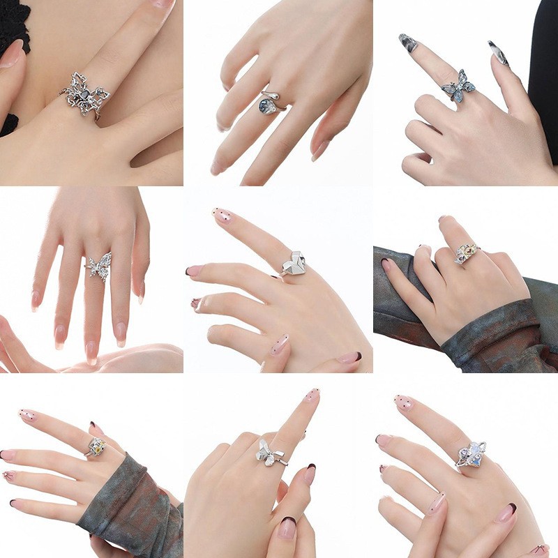 Choice Cross-border Ring Collection: Women's Niche High-end Open-mouth Rings Wholesale, Original Design Exquisite Index Finger Rings Specification drawing