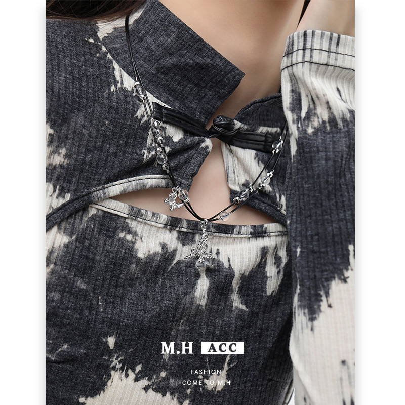 New Chinese-style national trend ink board butterfly necklace, ins retro style original sweater chain, niche design sense necklace details Picture