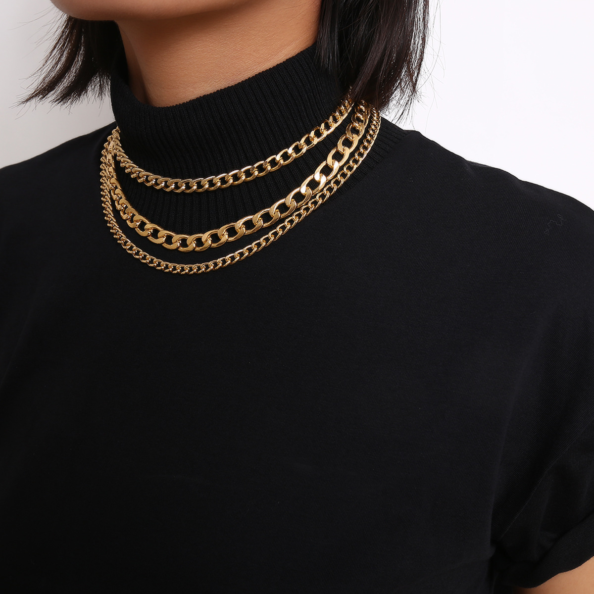 European and American cross-border jewelry mix and match thick and thin chain geometric retro necklaces, simple and individual chain multi-layer tassel necklaces Specification drawing
