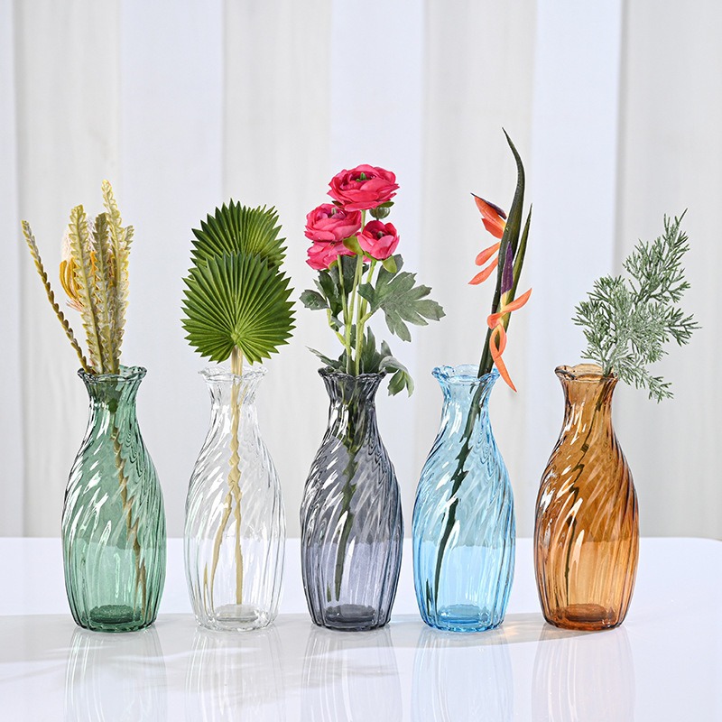 Colorful drawstring glass vase, Ins-style Nordic transparent water-grown lucky bamboo, living room home dried flower and fresh flower vase full figure