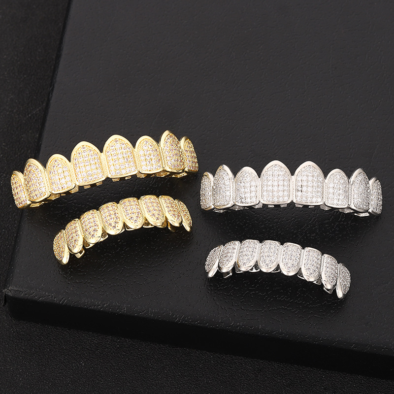 Bestseller upgrade rules: 8-tooth gold braces with zirconium micro-inlays, Teeth Grills, popular European and American accessories, personalized cosplay details Picture