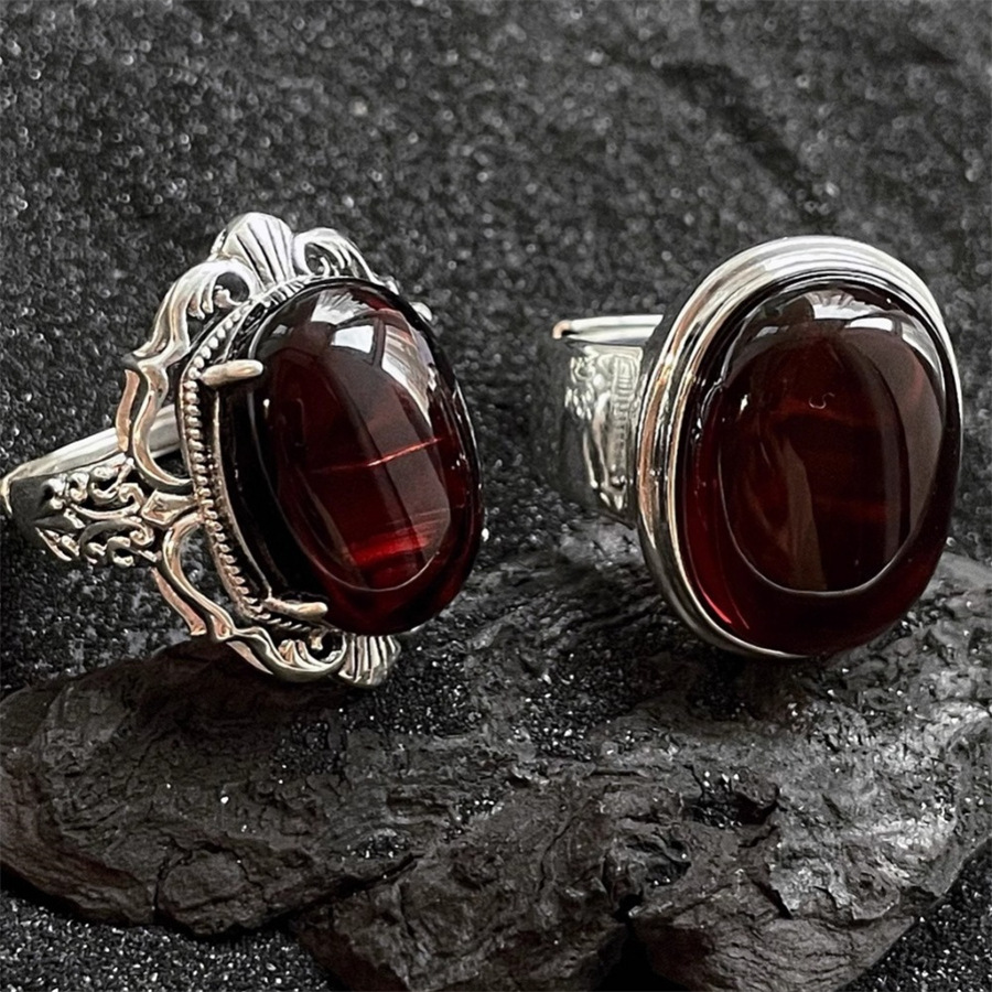 S925 Silver retro egg surface ruby ring, a niche design for women, a light luxury and high-end index ring, a new trend Item Picture